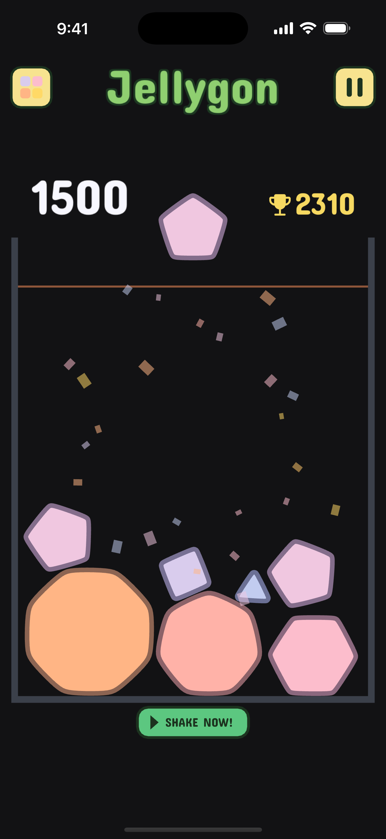 Jellygon's final polygon bursting into confetti in the reachable shipped game
