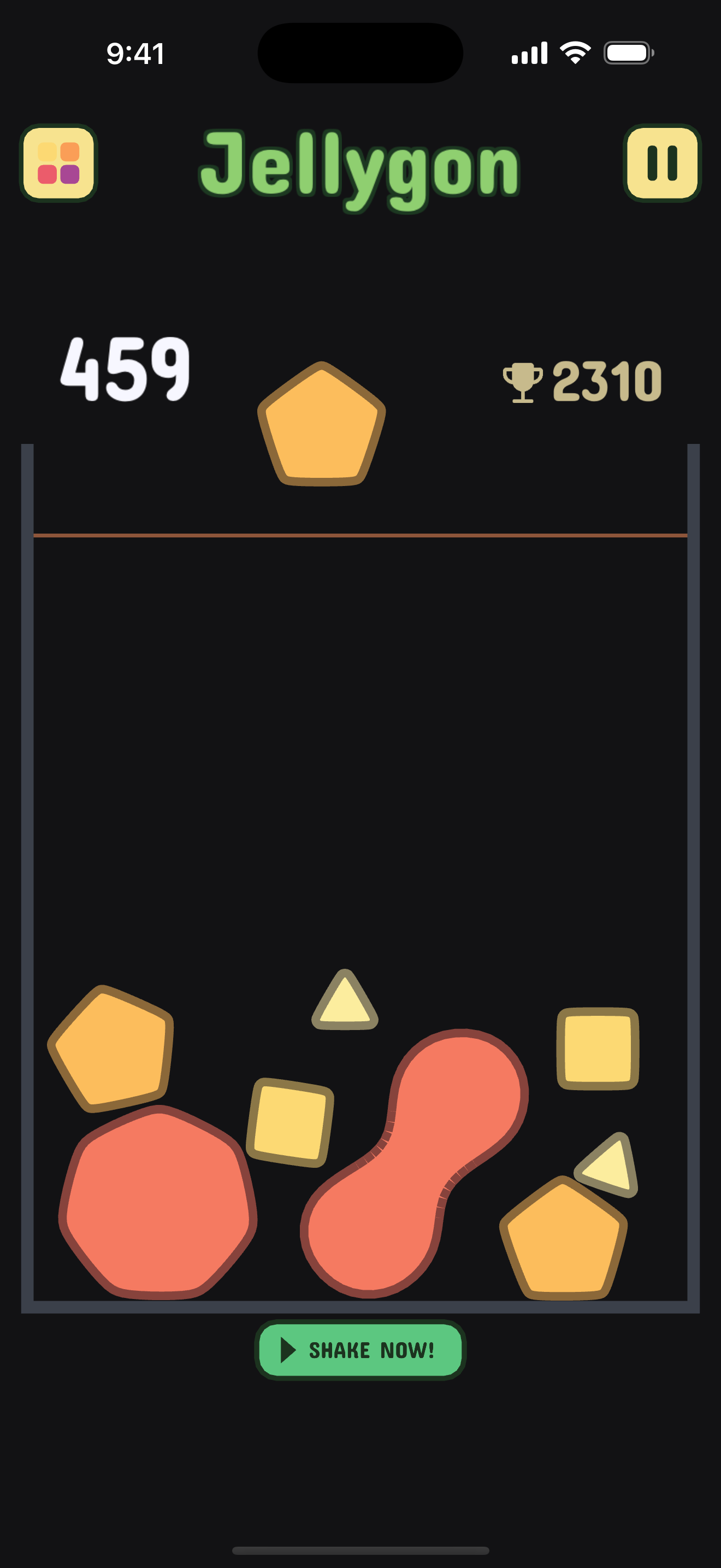 A Jellygon piece stretching between nearby shapes during a soft-body merge